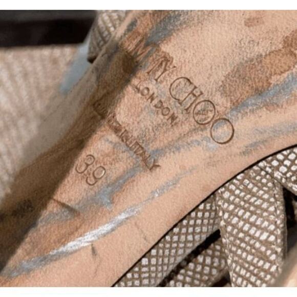Jimmy Choo neutral textured block strappy heels | Sz 39 - Picture 6 of 6